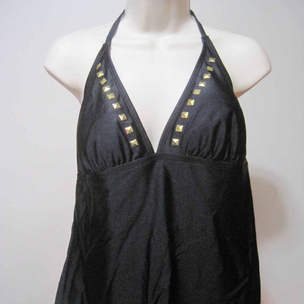 Women's Miss America by Catalina Size XL Halter Black Swim Top with Gold Details